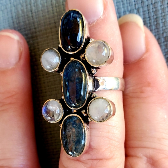 New Kyanite & Rainbow Moonstone 925 Silver Ring. - Picture 9 of 11